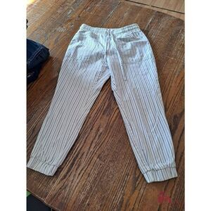 Small Petite Loft Outlet White Blue Strip Elastic Drawstring Waist Joggers Pants